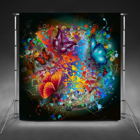 Colorful Butterflies Backdrops Multi Color Art Fabric Backdrop Forest Friends Custom Banner Decorative Photography Wall Cute