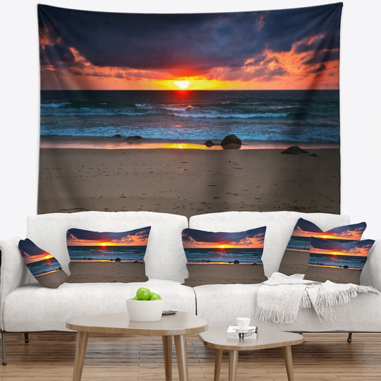 Designart 'Dramatic Colorful Sky Over Beach' Seashore Wall Tapestry