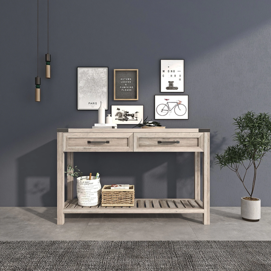 47-inch Console Table with Drawers and Shelf for Living Room
