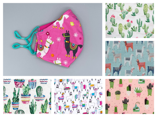 Llama, Cactus, Succulents - Face Mask Adult, Child, Kid, School, Adjustable, Nose Wire, Cotton, Washable, Handmade, Reusable