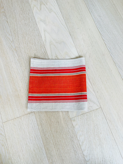 Vintage Table Runner/Linen, Boho, Folk, Orange Red