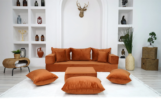 8" Thick Amber Velvet Floor Seating, Sectional Sofa, Toddler Bed, Patio Modular Cushion, Ethnic Cushion