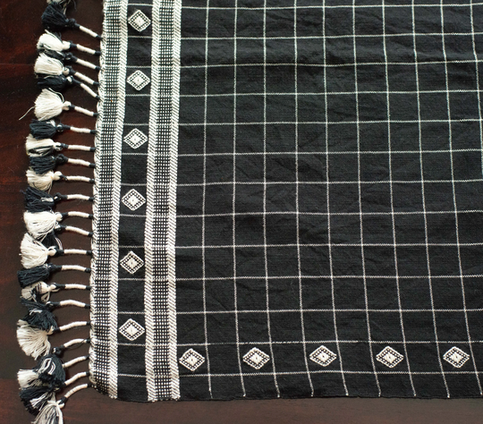 Black Table Runner, Rustic Cotton Fabric House Warming Gift