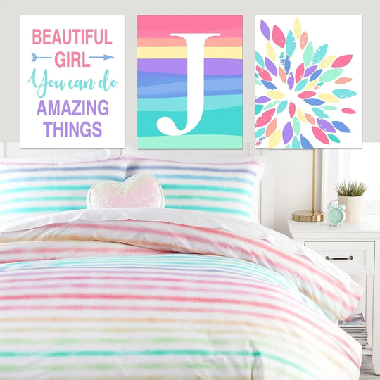 Colorful Girls Decor, Tween Girl Room Ombre Art For Bedroom Inspiring Quotes Kids Art, Set Of 3 Prints Or Canvas