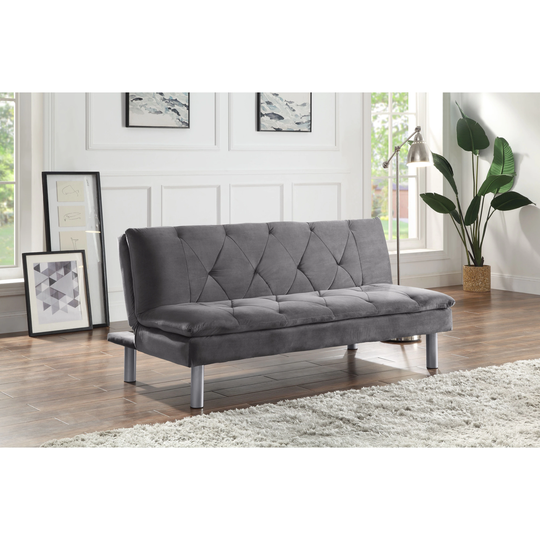 Contemporary Style Convertible Sofa Velvet Upholstered Wood Frame Sofa Bed Home Furniture Adjustable Sofa and Metal Foot