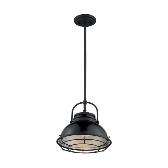 Upton 1-Light Large Pendant Fixture - Gloss Black Finish with Silver and Textured Black Accents - Gloss Black / Silver