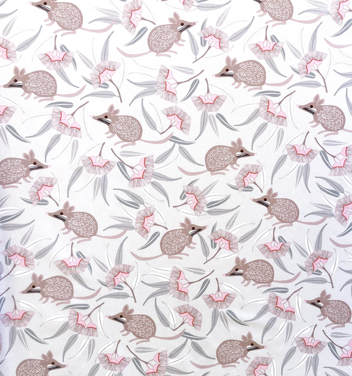 Bilby & Blooming Gum Flower Light Gray Floral Quilting Cotton Fabric By 1/2 Yard Or Fat Quarter, Australian Wild Bush Animal