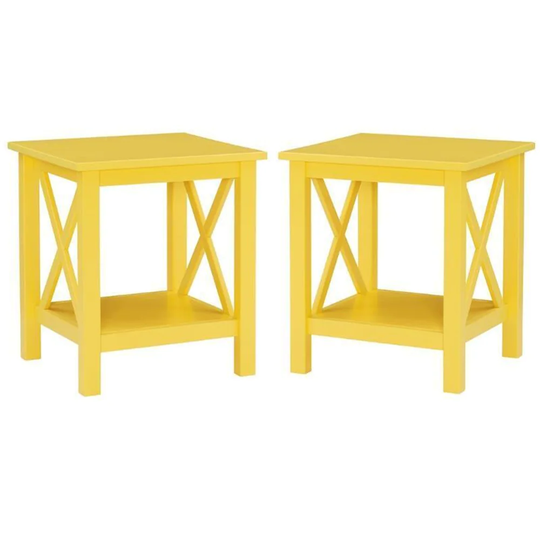 2-Piece Furniture Pinewood End Table Set in Yellow - 54 x 84