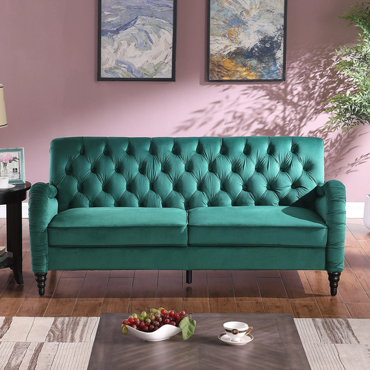 72" Velvet Charles of London Arm Sofa with Tuft Back