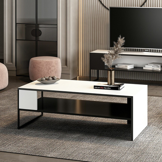 Coffee Table Made Of Solid Wood & Metal, Square, Funtional Aesthetics 2-Tier Rustic Industrial Design
