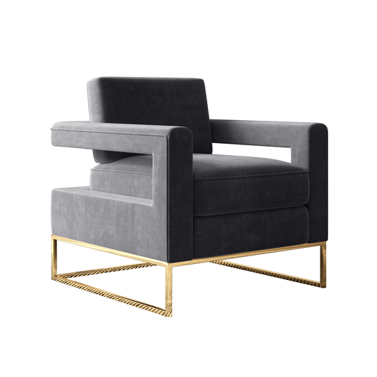 Geometrical Design Modern Velvet Accent Chair Elegant Armchair with Golden Finish Stainless Frame Steel Base