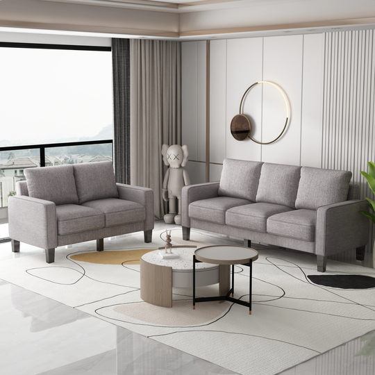 Modern Living Room Furniture Sofa in Beige Fabric with Loveseat+3-seater Sofa with Removable Storage Box
