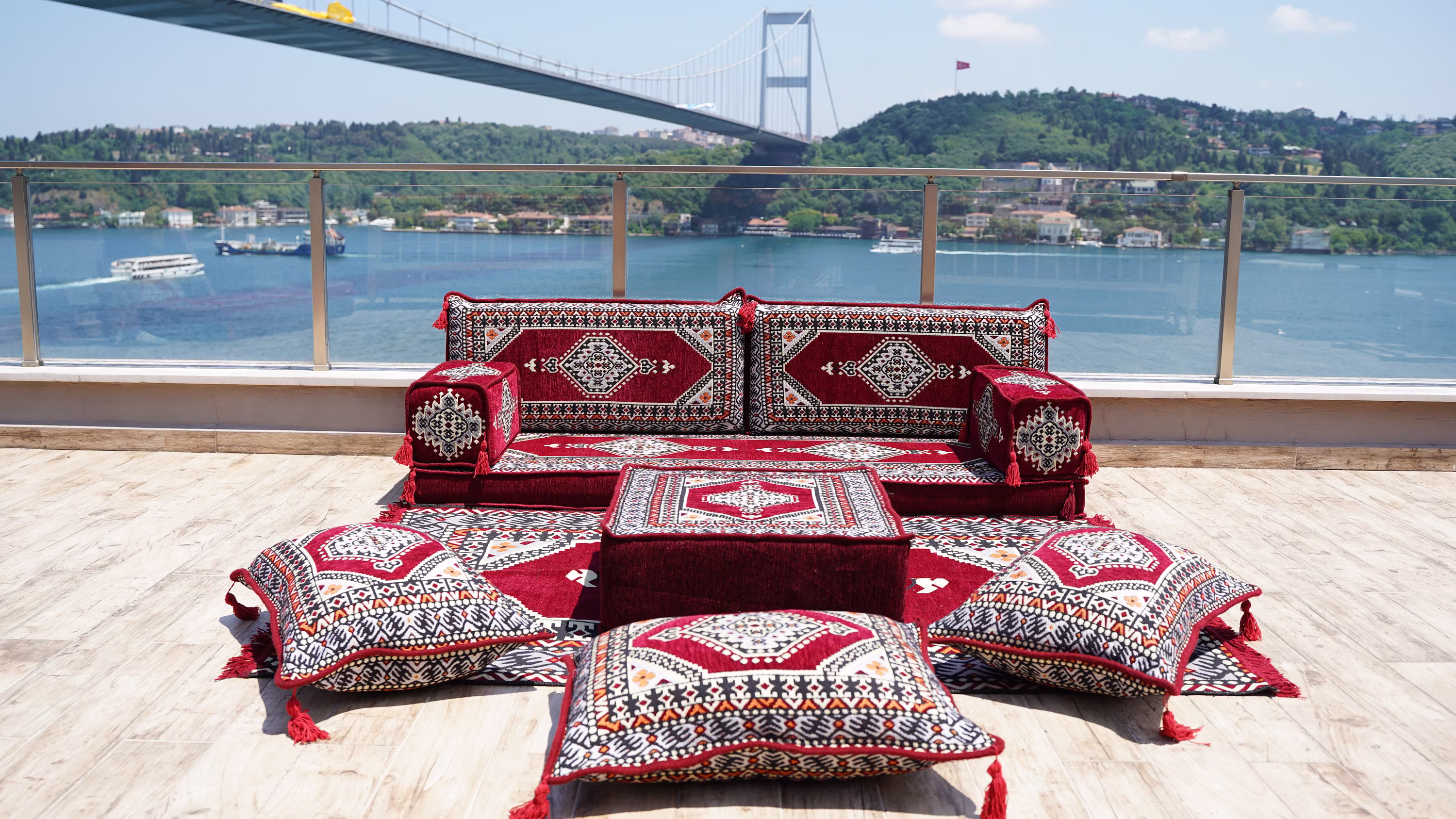 Maroon Floor Sofa Seating Set, Traditional Arabic Oriental Seating, Cushions, Living Room Sofa, Majlis Jalsa
