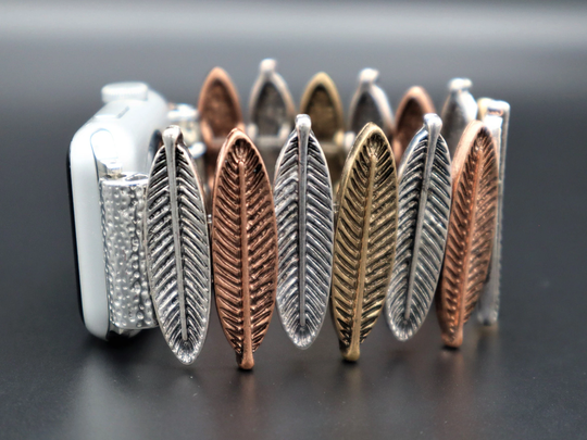 Handmade Three Colors Leaf Design Apple Samsung Fitbit Watchband, Custom Size Band 38mm 40mm 42mm 44mm. Versa 1-2, Stretchy Band