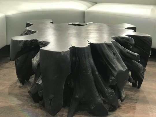 Black Square Teak Root Coffee Table - Natural Burl Wood