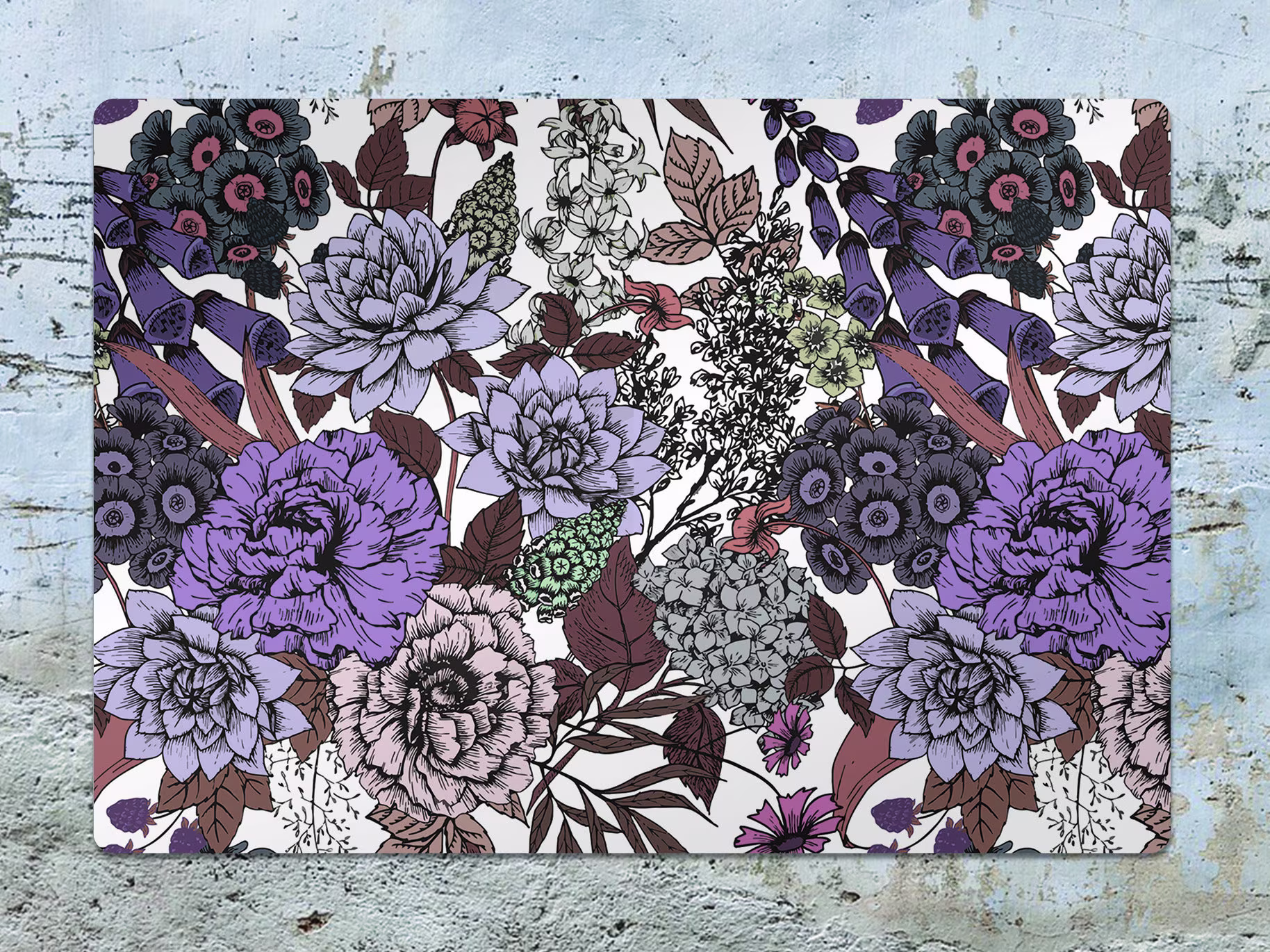 Mysterial Garden Chair Mat, Brown Protective Purple Splat Floral Vinyl Floor Pad, Decorative Comfort Mat