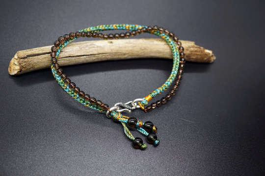 2 Strands Bracelet, Colorful Rope Knots Smoky Quartz Bead Mixed Color Bracelet 7''