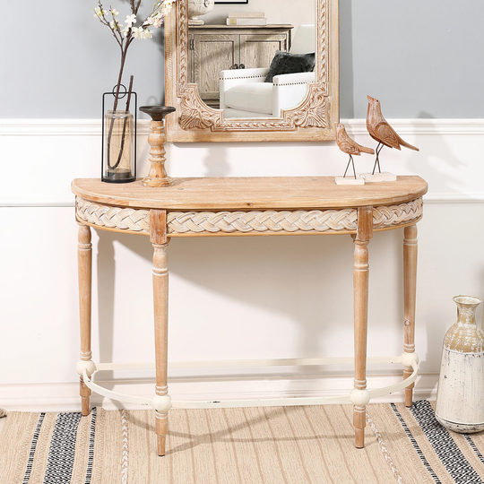 Natural Wood Half Moon Console and Entry Table - 29.9" H x 44.1" W x 15.8" D