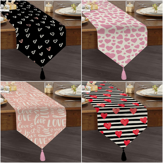 Valentine's Day Table Runner|Heart Print Triangle Dining Decor|Romantic Tabletop|Love Themed Kitchen Decor|Gift Runner For Girlfriend