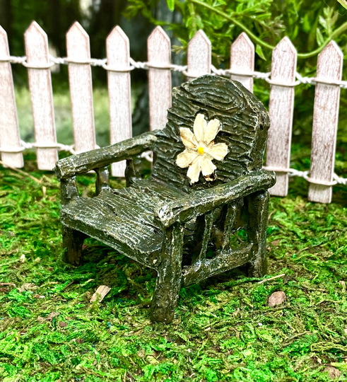 Miniature Fairy Chair, Garden Accessories, Dollhouse Furniture, Daisy Flower