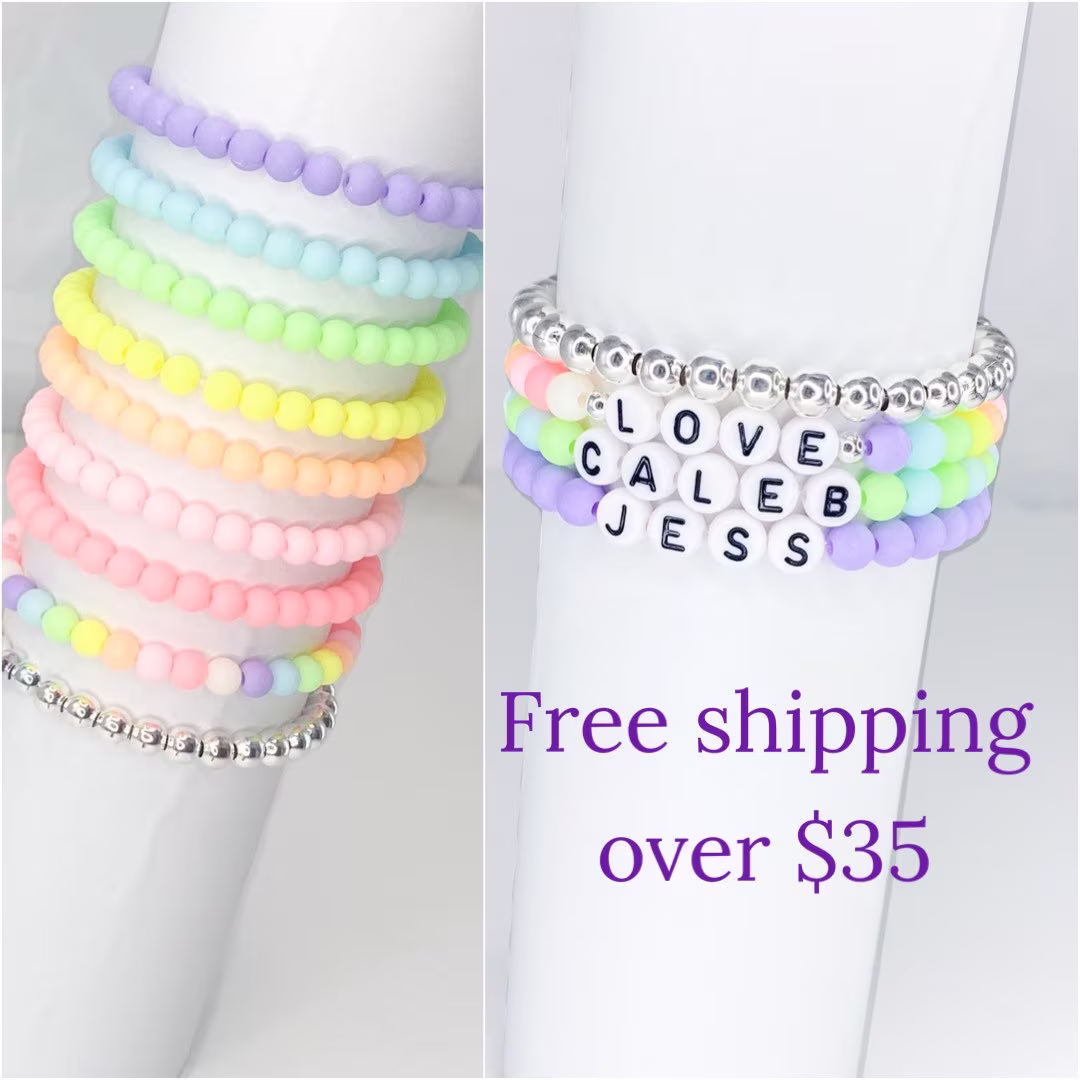 Custom Name Beaded Bracelet/stackable Rainbow Personalized