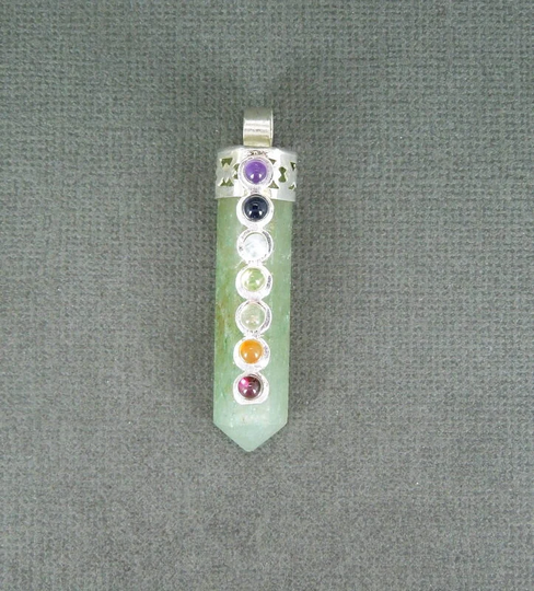 Jade Pencil Point Charm Pendant With Chakra Gemstone Beads Quartzite Silver Plated Cap & Bail | S31B7-02