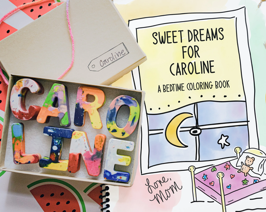 Personalized Sweet Dreams Coloring Book & Name Crayons | Custom Kid Birthday Gift Holiday