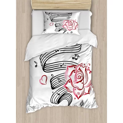 Tattoo Pencil Drawing Romantic Hourglass Symbol of Eternal Love with Roses Print Duvet Cover Set