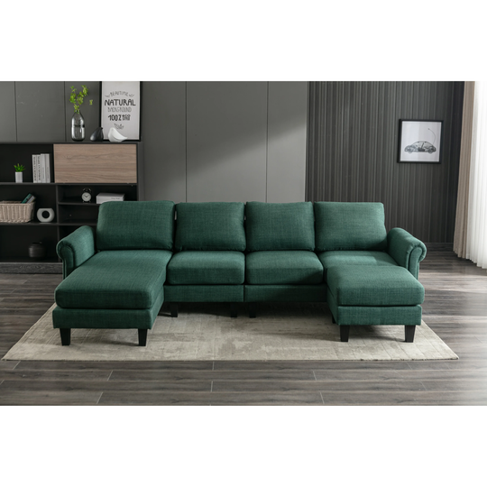 U-shape Sectional Sofa Polyester Fabric 4 Seater Sofa Lounge Chaise Living Room Couch with Ottoman Included