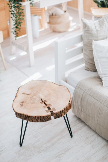 Rustic Coffee Table, Round Modern Live Edge End Side Ash Table