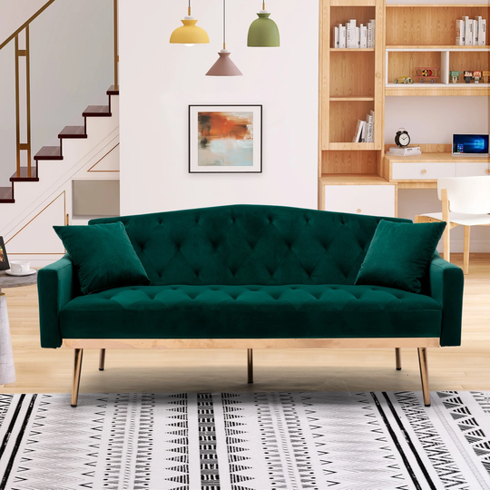 65.3" Loveseat Sofa Velvet Convertible Futon & Sofa Bed Comfort Upholstered Tufted Chaise Accent Sofa with Metal Feet Support