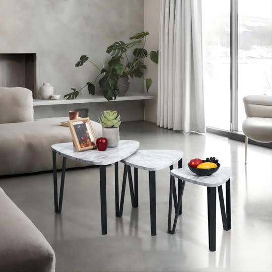 Coffee Table, Set of 3 End Tables for Living Room, Stacking Side Tables, Wood Look Accent Furniture with Metal Frame