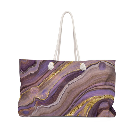 Boho Extra Large Purple Gold Marble Tote With Lining, Beach Pool Weekender Bag, Cute Agate Art Bag, Personalized Custom Women Bag