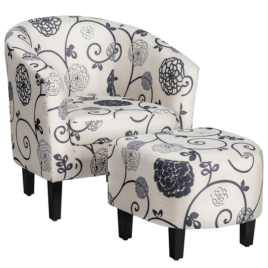 Gymax Modern Accent Tub Chair&Ottoman Set Fabric Upholstered Club - See Details