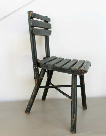 Vintage Child's Adirondack Style Chair - Camp Cabin Décor Lodge Folk Art Green Paint