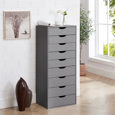 18.9" Wide, 9 Drawer Chest, Wood Storage Dresser Cabinet with Wheels, Large Craft Storage Organizer