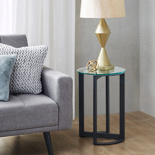 INK+IVY Evan Black Round Glass Accent End Table