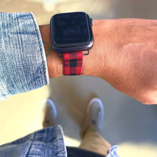 Thin Elastic Watch Band For Apple | All Series | Models 1 - 8, Se, Ultra Narrow Red Buffalo Plaid Holiday Cute Woods