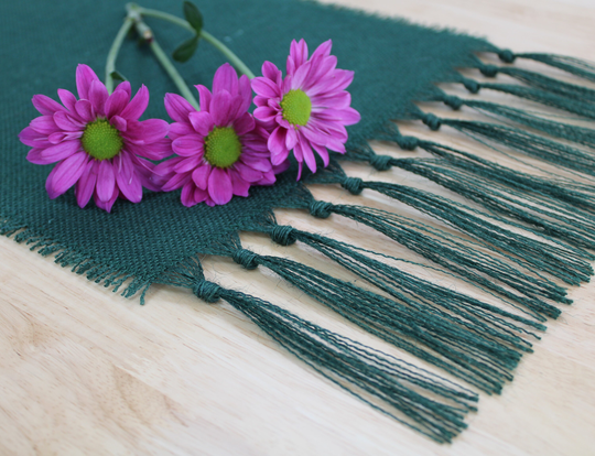 Hunter Green Burlap Table Runner With 5" Knotted Fringe