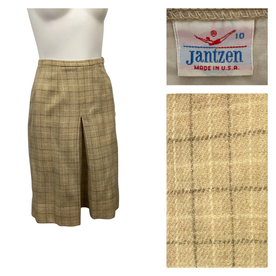 1960S Jantzen Plaid Skirt/60S Mod Fitted Pencil Side Zip Women's Xs