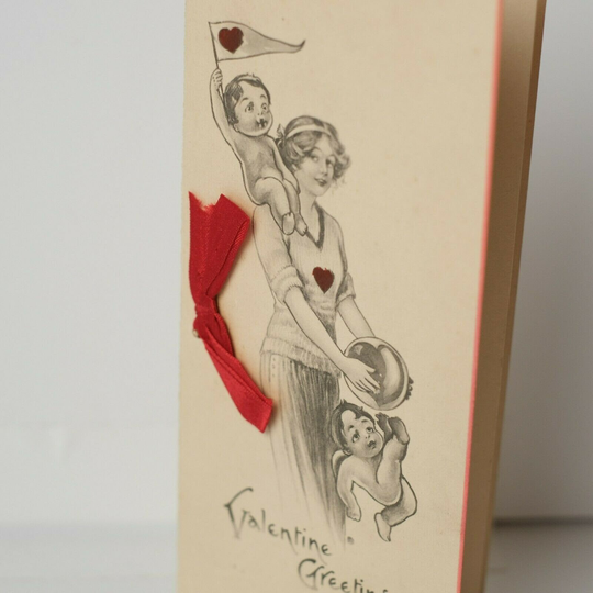 Valentine Vintage Soccer Sports Fan Mother With Children Ribbon Pencil Sketch