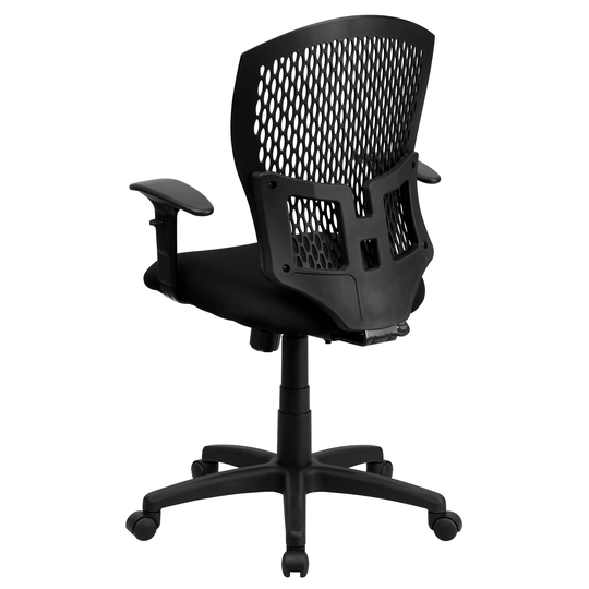 Mid-Back Designer Back Swivel Task Office Chair w/ Fabric Seat & Adjustable Arms