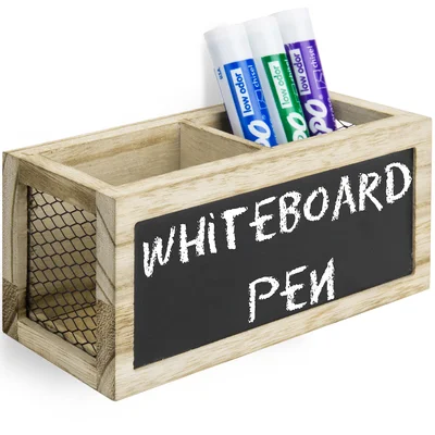 Balin Magnetic Burntwood Stationary Basket with Chalkboard Pen Holder