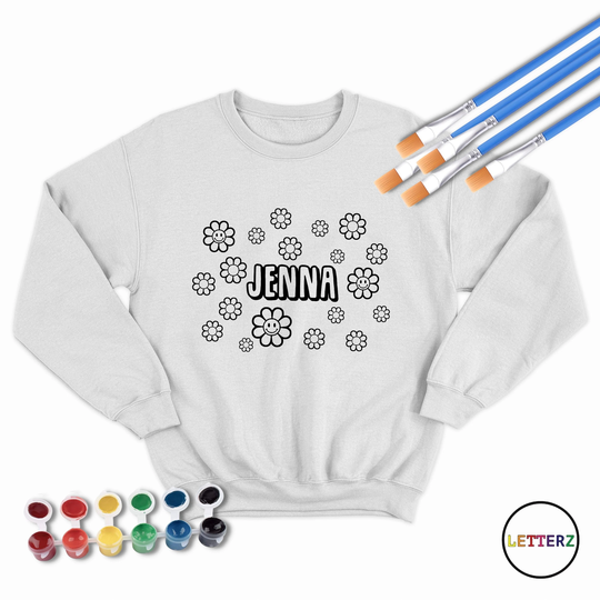Custom Retro Flowers Coloring Shirts Sweatshirt Kids Birthday Party Favors Personalized Name Book Holiday Gift Idea
