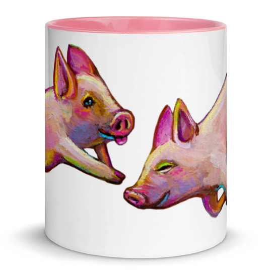 Cute Pigs Coffee Mug, Mug With Color Inside, Kawaii Pig Cup, Cups, Colorful Art, Mom Gift, Lover Lovers Gift