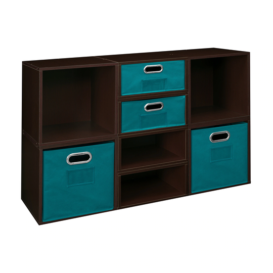 Noble Connect Storage Set- 4 Full Cubes/4 Half Cubes with Foldable Storage Bins- Truffle/Teal