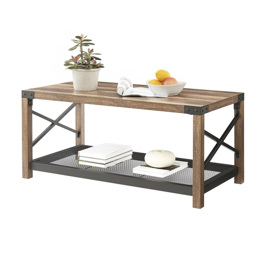 Coffee Table 2-Tier Center Table Mesh Shelf Steel Frame Corner Table