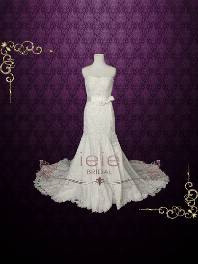 Vintage Style Lace Mermaid Fit & Flare Wedding Gown With Soft Curved Neckline | Isa