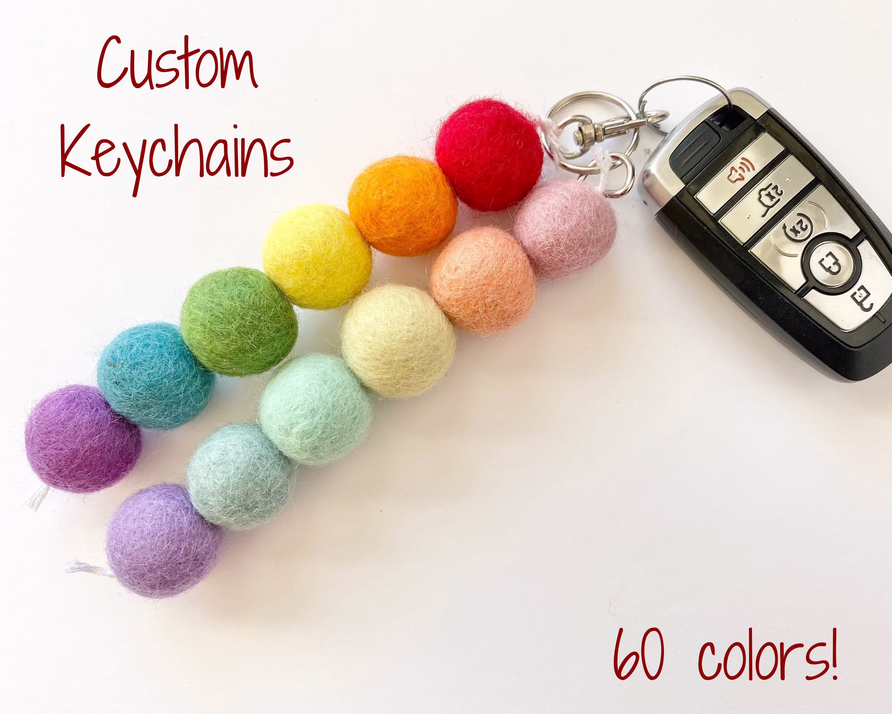 Custom Felt Ball Keychain - Choose Colors & Size Optional Free Scenting with Essential Oil Wool Pom Key Ring Diffuser For Car/Purse Charm
