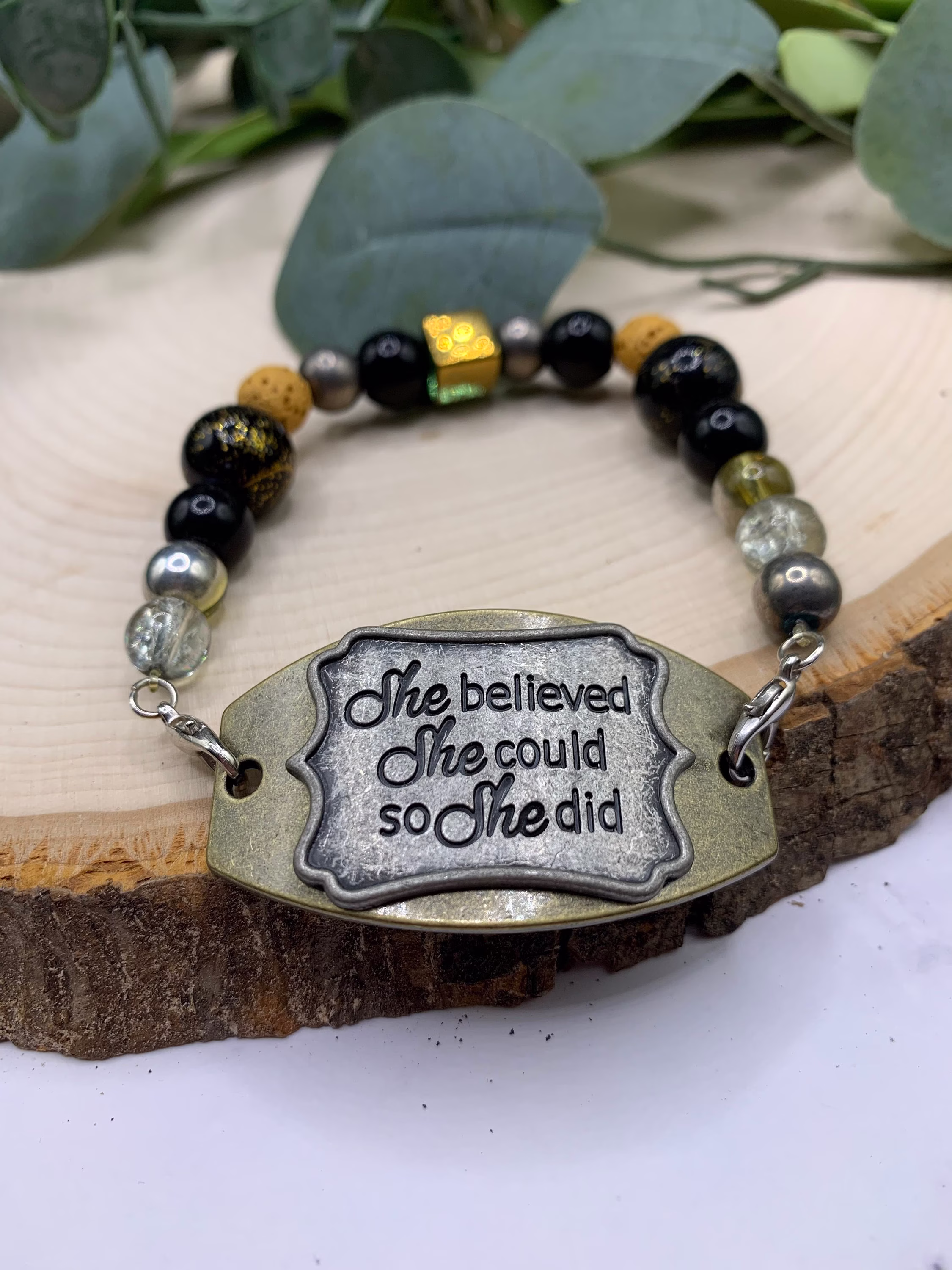 Handmade Beaded Bracelet - She Believed Could So Did, Essential Oil Jewelry